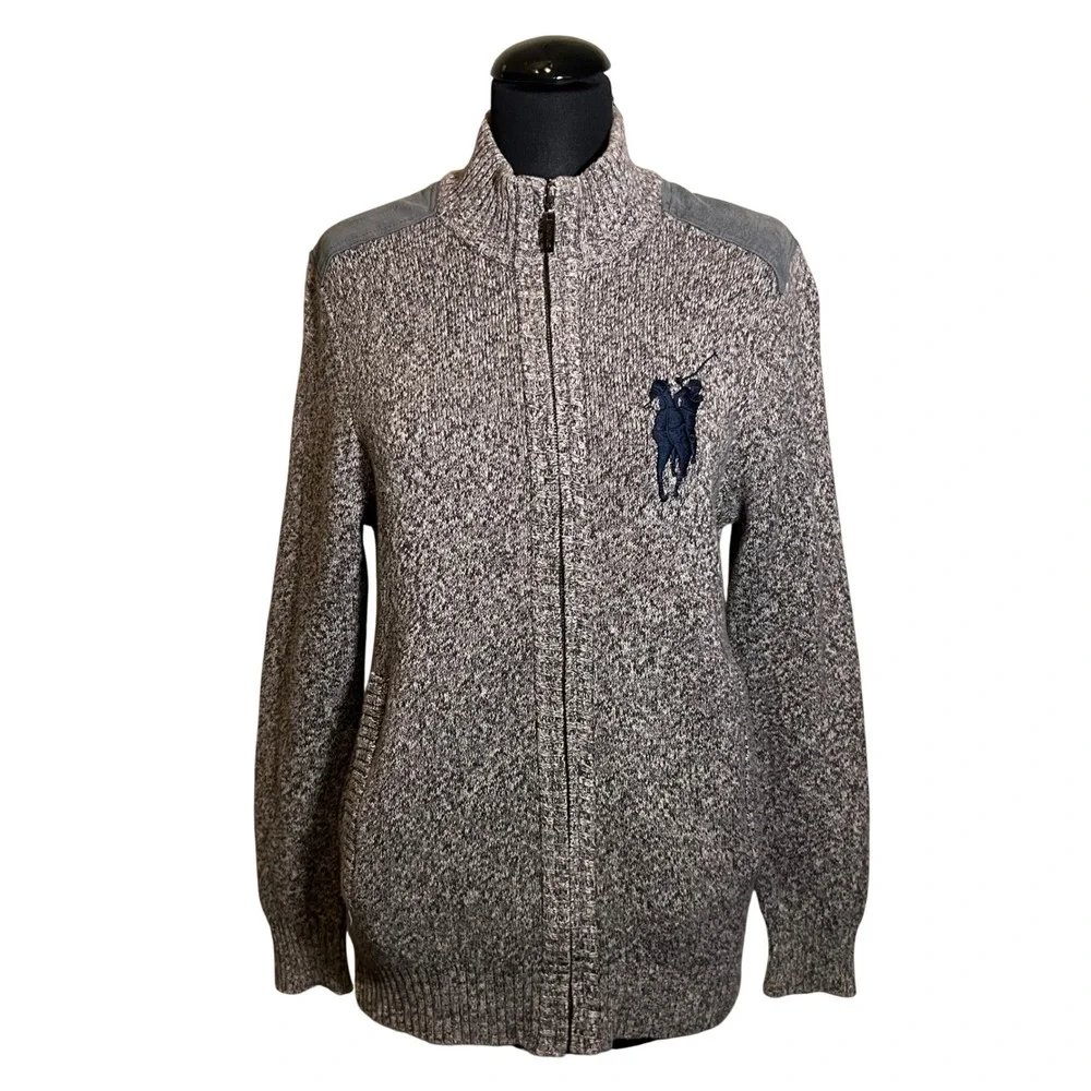 Polo Sport Ralph‎ Lauren Mens Grey Marl Full Zip Cardigan Sweater Pony Logo M